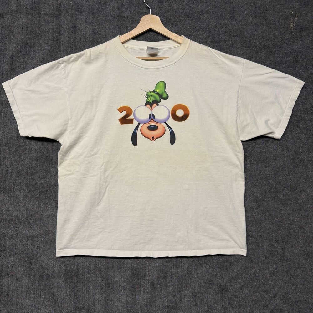 Vintage Disney Store Goofy 2000 Shirt Mens 2XL White Graphic Tee Y2K USA Cartoon